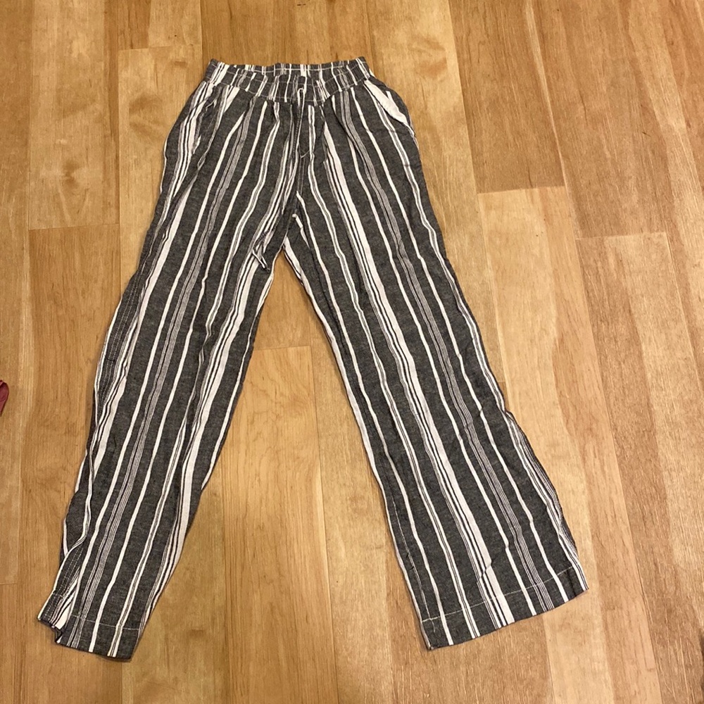Blue and white loose fitting pants.